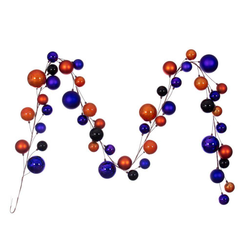  Vickerman N222771 10ft Purple-Orange-Black Branch Ball Garland 