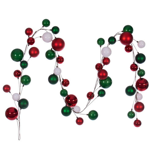 Vickerman N222793 - 10 ft White Red Green Ornament Christmas Garland - Unlit