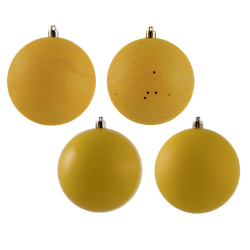 Vickerman N591078A - 4 inch Yellow 4-Finish Ball Christmas Ornament - 12 Pack