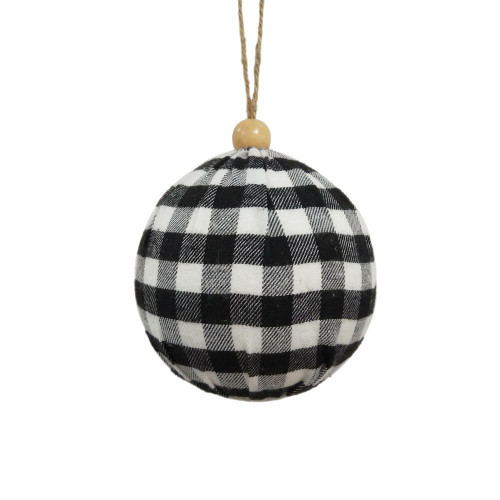 Vickerman MC210542 - 4 inch Black Plaid Cloth Ball Christmas Ornament - 4 Pack