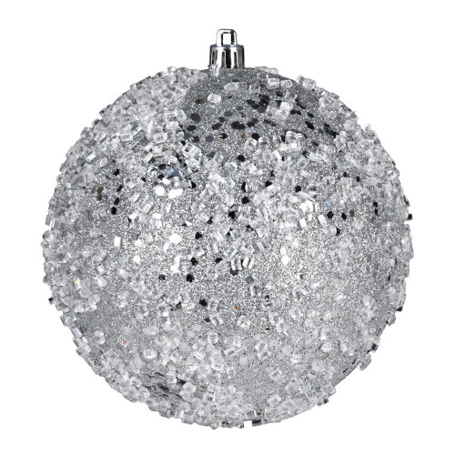  Vickerman N190107D 4" Silver Glitter Hail Ball 6/Bag 
