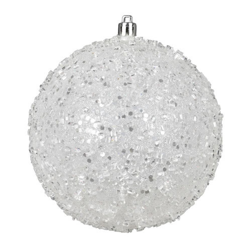  Vickerman N190111D 4" White Glitter Hail Ball 6/Bag 
