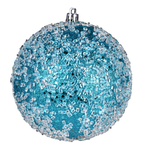 Vickerman N190112D 4" Turquoise Glitter Hail Ball 6/Bag
