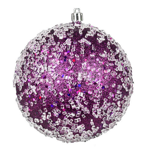  Vickerman N190126D 4" Plum Glitter Hail Ball 6/Bag 