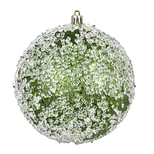  Vickerman N190164D 4" Moss Green Glitter Hail Ball 6/Bag 