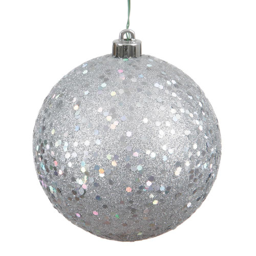 Vickerman N591507DQ 6" Silver Sequin Ball Drilled 4/Bag