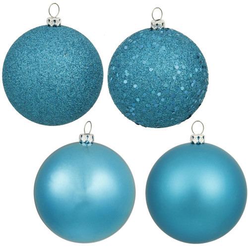 Vickerman N591512DA - 6 inch Turquoise 4-Finish Ball Christmas Ornament - 4 Pack