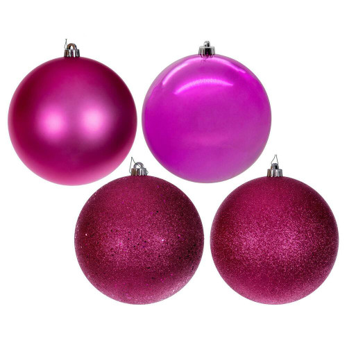 Vickerman N592559DA - 10 inch Hot Pink 4-Finish Ball Christmas Ornament - 4 Pack