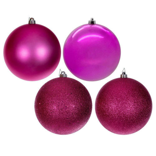 Vickerman N593059DA - 12 inch Hot Pink 4-Finish Ball Christmas Ornament - 4 Pack
