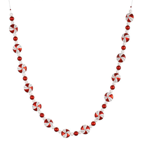 Vickerman O127203 - 6 ft Red White Candy Christmas Garland - Unlit