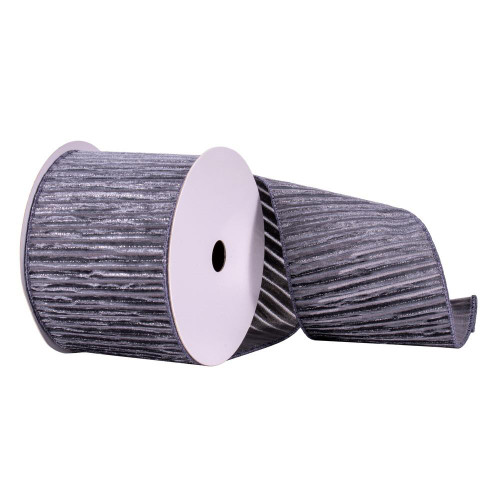 Vickerman Q214805 - Pewter / Silver Stripe line Wired Decorative Ribbon - 4" x 10 Yards