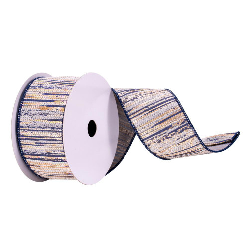 Vickerman Q214827 - Navy / Cream Champagne Wired Decorative Ribbon - 2.5" x 10 Yards