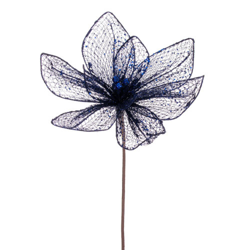  Vickerman RG221931 24" Midnight Blue Mesh Glitter Sequin Poinsettia Spray 