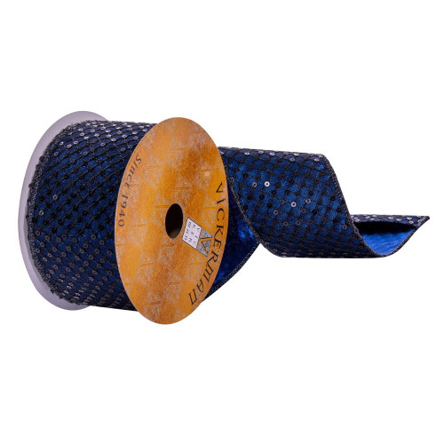 Vickerman Q220534 - Midnight Blue / Blue Sequin Wired Decorative Ribbon - 2.5" x 10 Yards