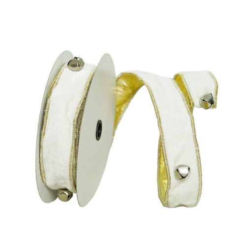  Vickerman Q221530 1.5"x10yd White Jingle Bells Ribbon 