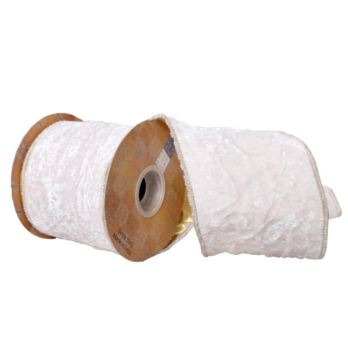 Vickerman Q222104 - White Crushed Velvet Wired Decorative Ribbon - 4" x 5 Yards