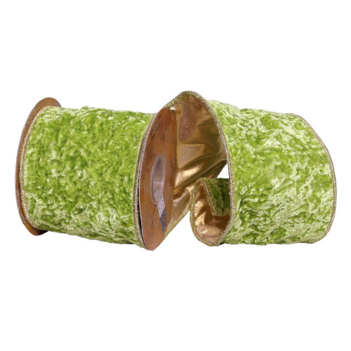 Vickerman Q222107 - Green Bright Crushed Velvet Rib Wired Decorative Ribbon - 4" x 5 Yards