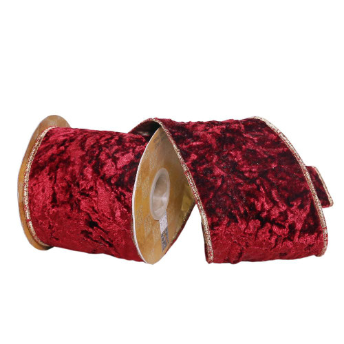 Vickerman Q222187 - Wine Crushed Velvet Wired Decorative Ribbon - 4" x 5 Yards