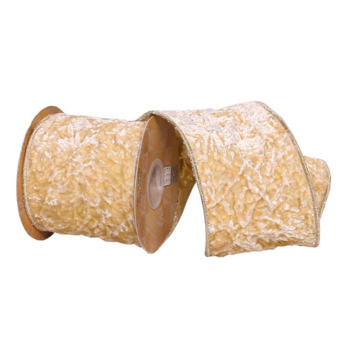 Vickerman Q222193 - Beige Crushed Velvet Wired Decorative Ribbon - 4" x 5 Yards