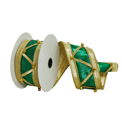 Vickerman Q223177 - Green / Gold Nut Cracker Wired Christmas Ribbon - 2.5" x 5 Yards