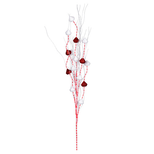 Vickerman QG205023 - 20 in. Red/White Glitter Ball Curly Artificial Spray - 6 Pack