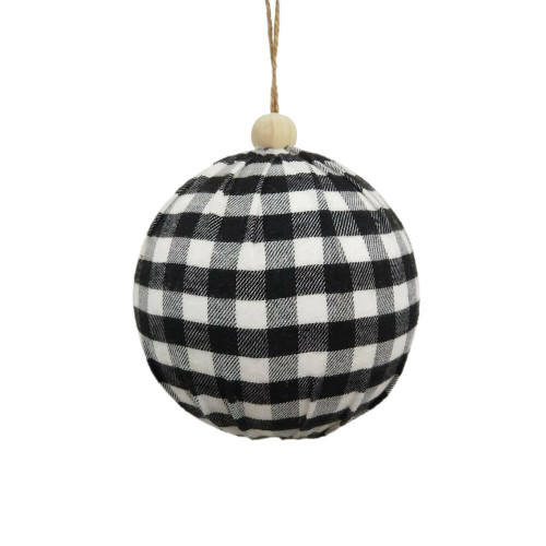  Vickerman MC210543 5" Black/White Plaid Cloth Ball Orn 2/bx 