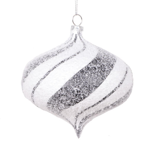 Vickerman MT2213510 - 4 inch Black & White Swirl Onion Christmas Ornament - 4 Pack