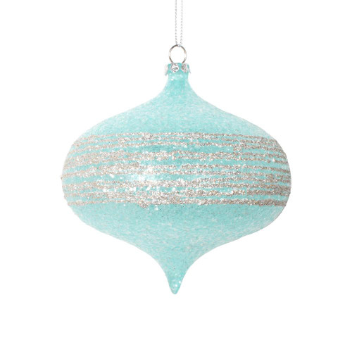 Vickerman MT222502 - 4 inch Blue Glitter Onion Christmas Ornament - 4 Pack