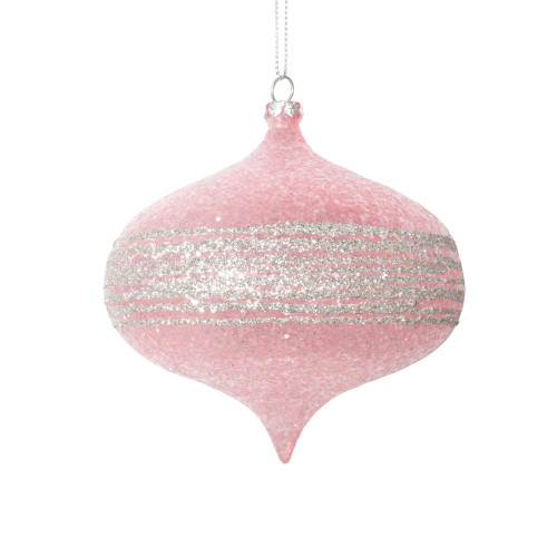 Vickerman MT222579 - 4 inch Pink Glitter Onion Christmas Ornament - 4 Pack