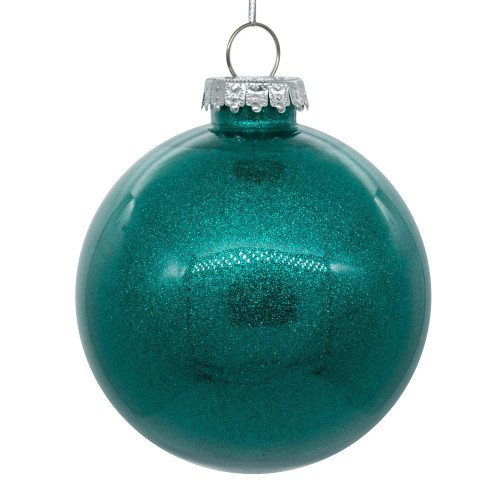  Vickerman N210842 3" Teal Glitter Clear Ball 12/bag 
