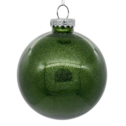  Vickerman N210864 3" Moss Green Glitter Clear Ball 12/bag 