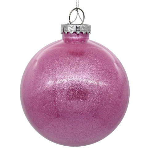  Vickerman N210879 3" Pink Glitter Clear Ball 12/bag 