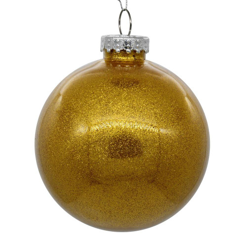 Vickerman N211230 4.75" Antiq Gold Glitter Clear Ball 4/bg