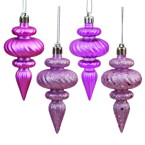 Vickerman N500045 - 4 inch Mauve 4-Finish Finial Christmas Ornament - 8 Pack