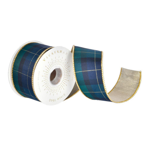 Vickerman QR220856 - Green Plaid Metallic Wired Decorative Ribbon - 2.5" x 10 Yards