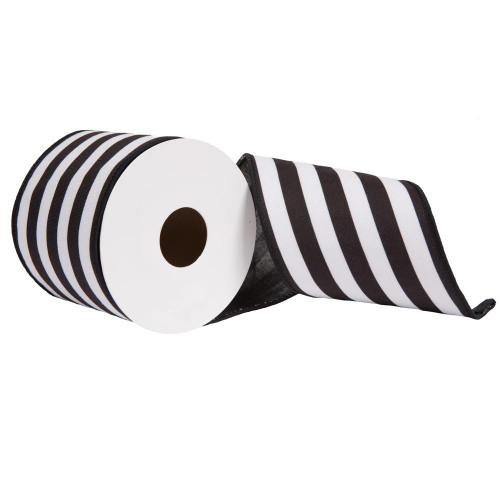 Vickerman QR221051 - Black Horizontal Stripe Wired Decorative Ribbon - 4" x 10 Yards