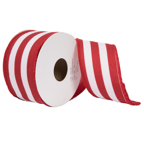 Vickerman QR221248 - Red Horizontal Stripe Wired Decorative Ribbon - 2.5" x 10 Yards