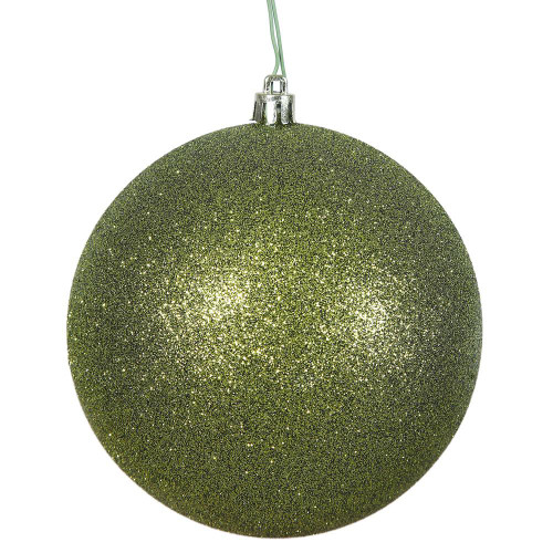 Vickerman N591014DG - 4 inch Olive Glitter Ball Christmas Ornament - 6 Pack