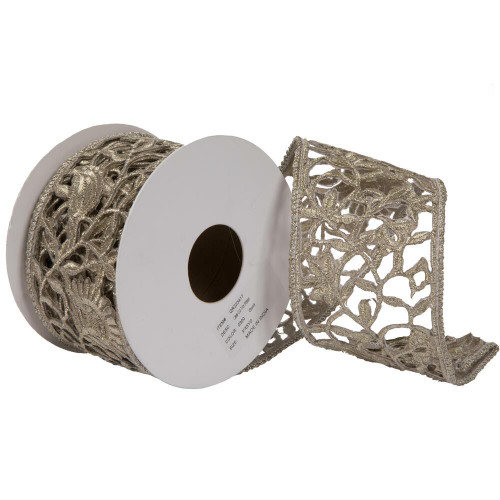 Vickerman QR223417 - Gold Laser Cut Trim Wired Decorative Ribbon - 4" x 5 Yards