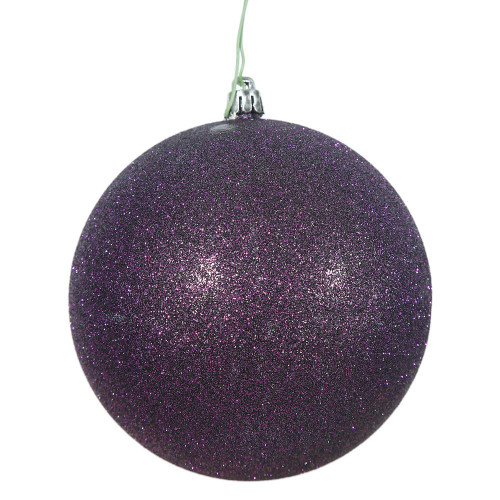 Vickerman N591026DG 4" Plum Glitter Ball Drilled 6/Bag