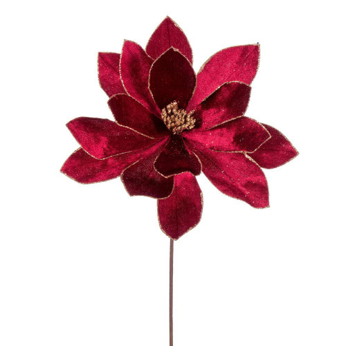  Vickerman RG223365 22" Burgundy Velvet Sheen Poinsettia Spray 