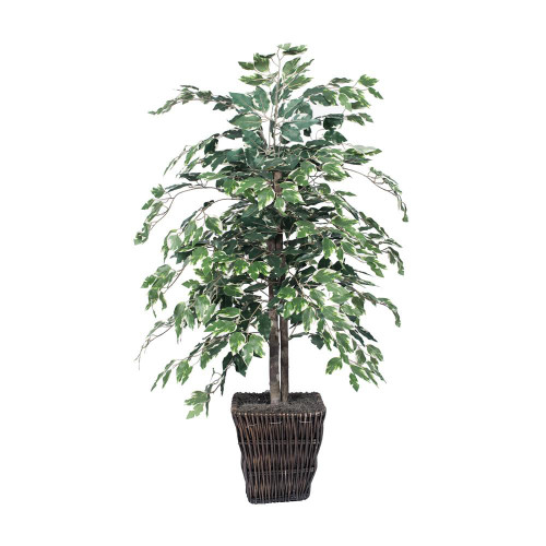  Vickerman TBU0240-0414 4ft Artificial Variegated Ficus Bush in Willow Pot 