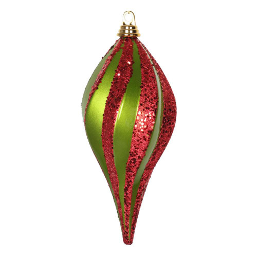 Vickerman M132674 - 12 inch Red & Lime Glitter Teardrop Christmas Ornament