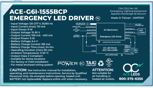 ACE LEDS Ace ACE-G6i-1555BCP Constant Emergency LED Driver 