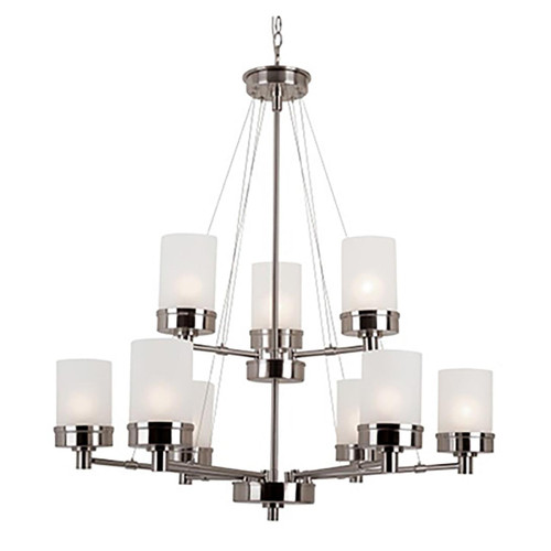 Trans Globe 70339 BN Fusion Collection, 9-Light Shaded 2-Tier Chandelier with Chain 