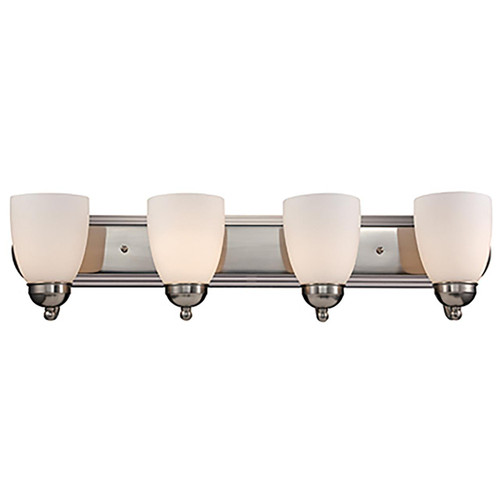 Trans Globe 3504-1 BN Clayton Reversible Mount, 4-Light Armed Vanity Wall Light, with Glass  Bell Shades 