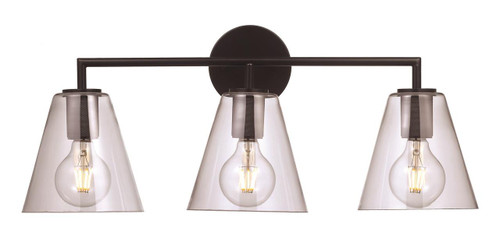 Trans Globe 22243 BK Kennedy 3-Light Cone Shaded Vanity Light 