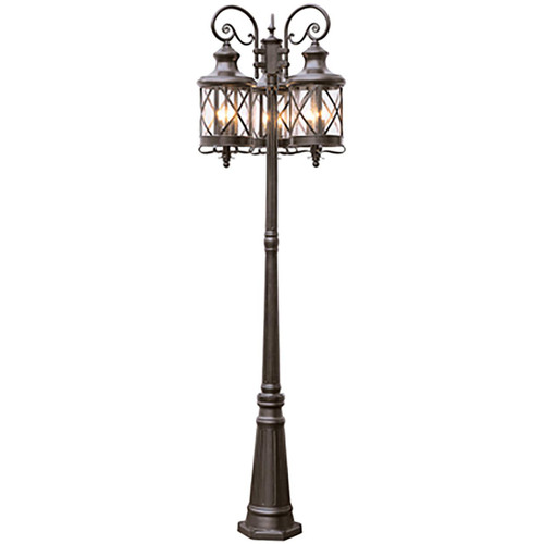 Trans Globe 5127 ROB Chandler 81-In., 9-Light, 3-Lantern Heads, Complete Outdoor Lamp Post Set 