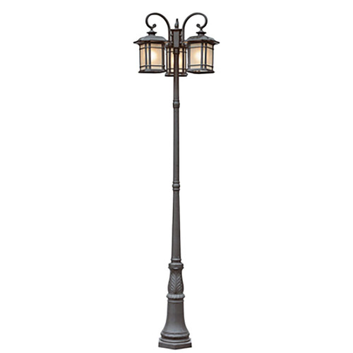 Trans Globe 5827 BK San Miguel  Craftsman 99.5-In. Complete Lamp Post Set with Three Lantern Heads and Tea Stain Glass Windows 