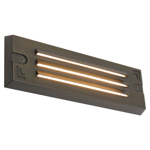 9" Rectangle Louvered Brass Step Light – Antique Bronze – 12V Low Voltage – Integrated LED 